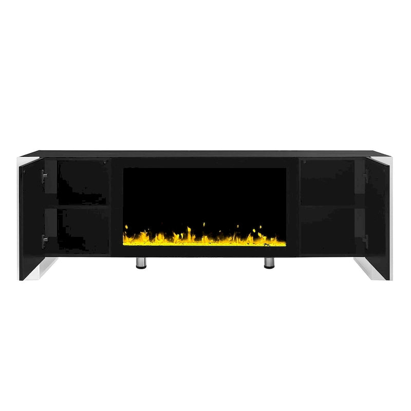 Black/White Fireplace TV Stand with 2 Cabinets, Fits TVs up to 78", 2-Person Assembly