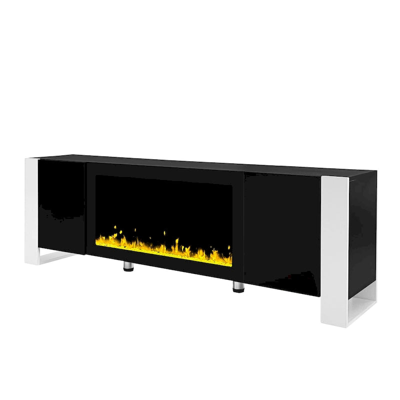 Black/White Fireplace TV Stand with 2 Cabinets, Fits TVs up to 78", 2-Person Assembly