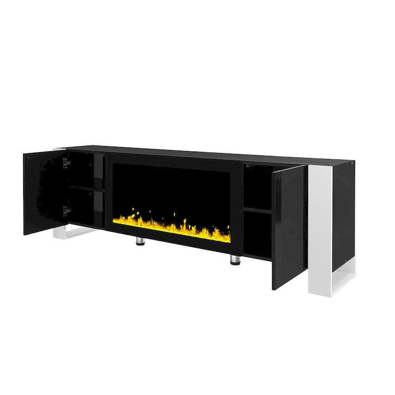 Black/White Fireplace TV Stand with 2 Cabinets, Fits TVs up to 78", 2-Person Assembly