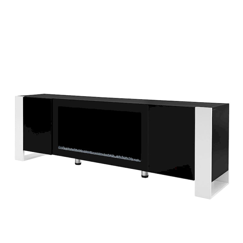Black/White Fireplace TV Stand with 2 Cabinets, Fits TVs up to 78", 2-Person Assembly