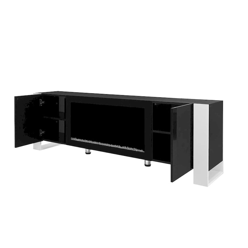 Black/White Fireplace TV Stand with 2 Cabinets, Fits TVs up to 78", 2-Person Assembly