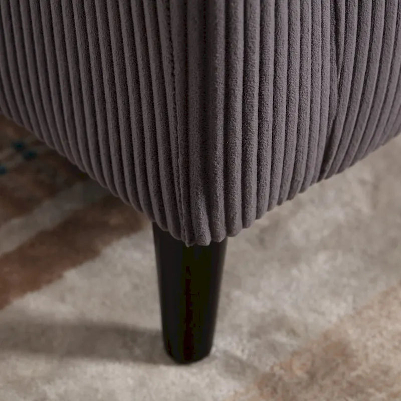 Corduroy Barrel Accent Chair, Mid-Century Modern, Single Seat, Wood Legs – Beige / Dark Gray / Emerald / Black / Camel / Blue