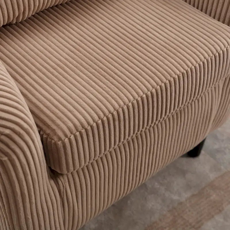 Corduroy Barrel Accent Chair, Mid-Century Modern, Single Seat, Wood Legs – Beige / Dark Gray / Emerald / Black / Camel / Blue