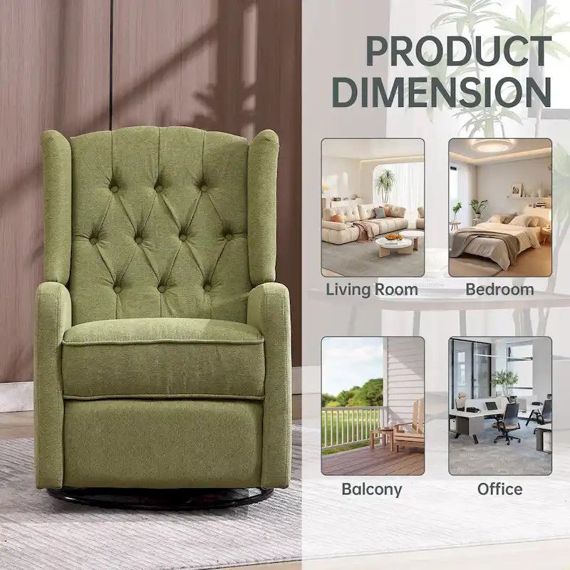 Olive Green Linen Swivel Glider Rocker Recliner with Footrest, 1-Person