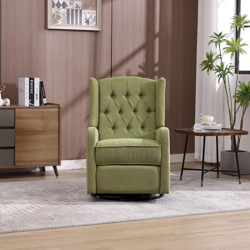Olive Green Linen Swivel Glider Rocker Recliner with Footrest, 1-Person