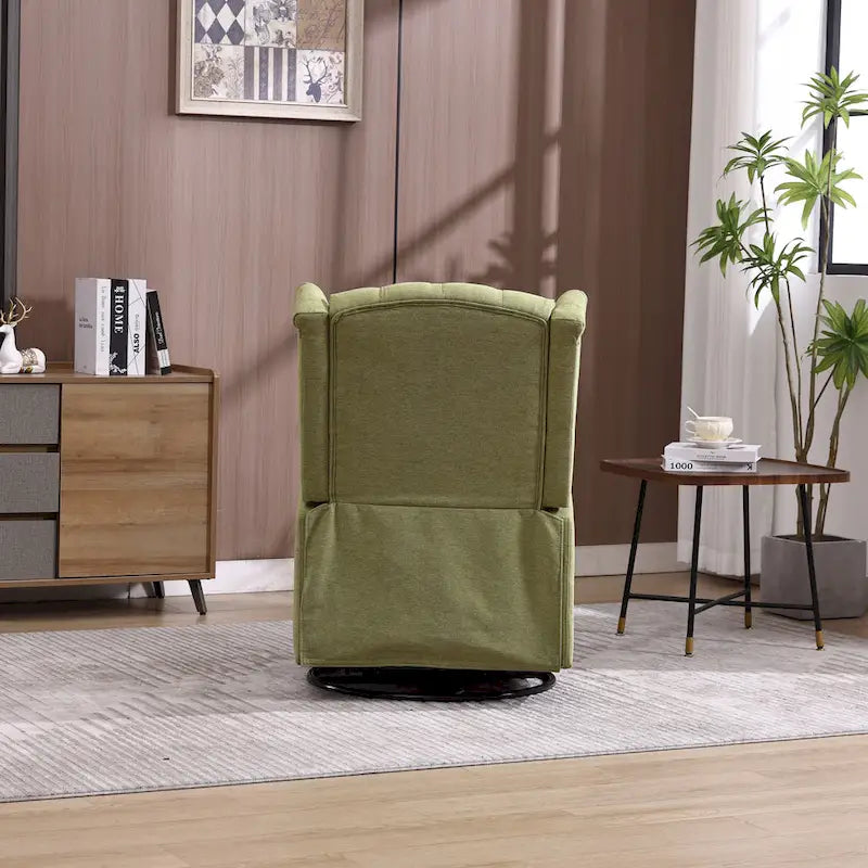 Olive Green Linen Swivel Glider Rocker Recliner with Footrest, 1-Person