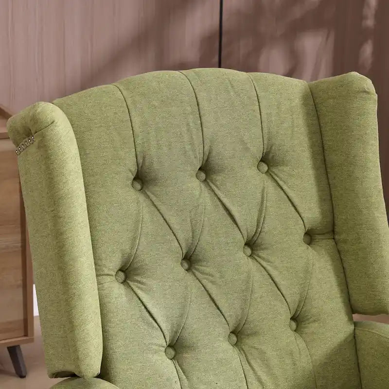 Olive Green Linen Swivel Glider Rocker Recliner with Footrest, 1-Person