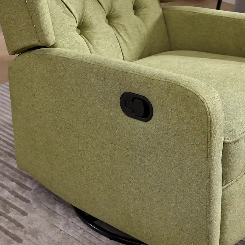 Olive Green Linen Swivel Glider Rocker Recliner with Footrest, 1-Person