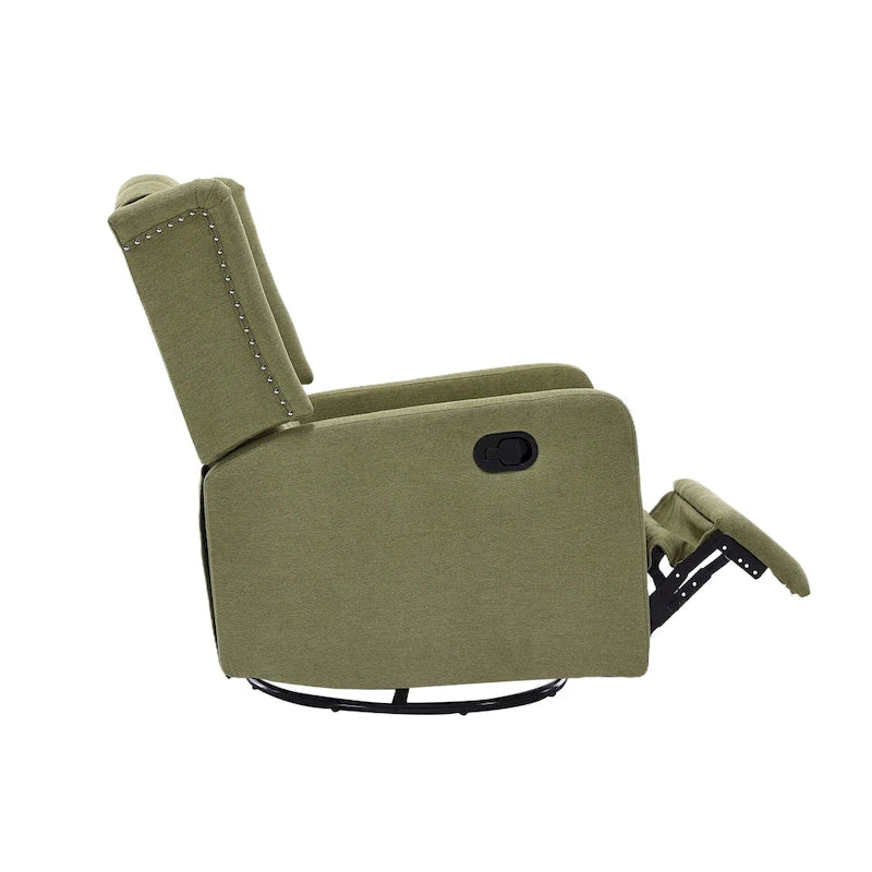 Olive Green Linen Swivel Glider Rocker Recliner with Footrest, 1-Person