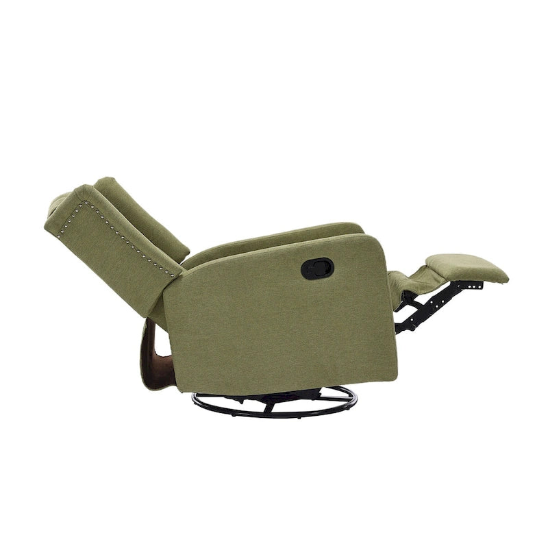 Olive Green Linen Swivel Glider Rocker Recliner with Footrest, 1-Person