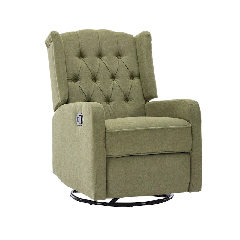 Olive Green Linen Swivel Glider Rocker Recliner with Footrest, 1-Person
