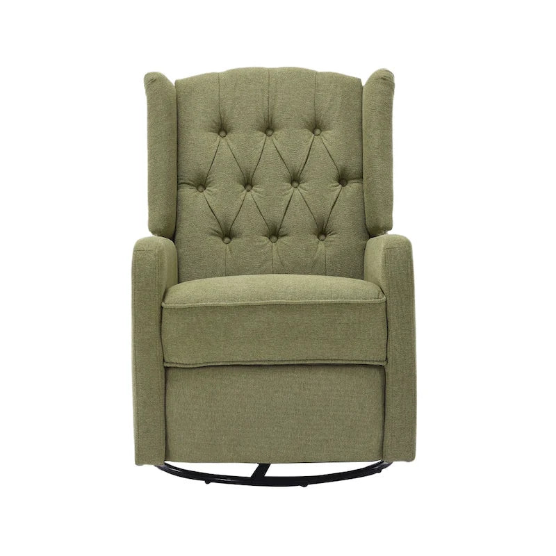 Olive Green Linen Swivel Glider Rocker Recliner with Footrest, 1-Person