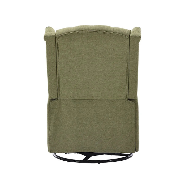 Olive Green Linen Swivel Glider Rocker Recliner with Footrest, 1-Person