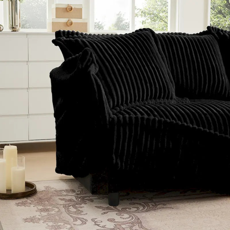 Green / Camel / Black Corduroy Armless Sectional Sofa, 2–4 Seat Modular with Reversible Ottoman & Removable Covers