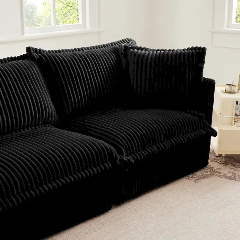 Green / Camel / Black Corduroy Armless Sectional Sofa, 2–4 Seat Modular with Reversible Ottoman & Removable Covers