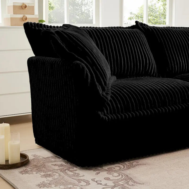 Green / Camel / Black Corduroy Armless Sectional Sofa, 2–4 Seat Modular with Reversible Ottoman & Removable Covers