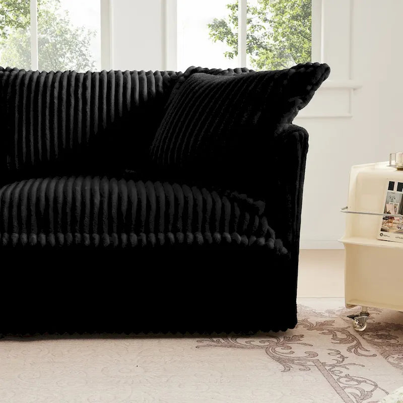 Green / Camel / Black Corduroy Armless Sectional Sofa, 2–4 Seat Modular with Reversible Ottoman & Removable Covers