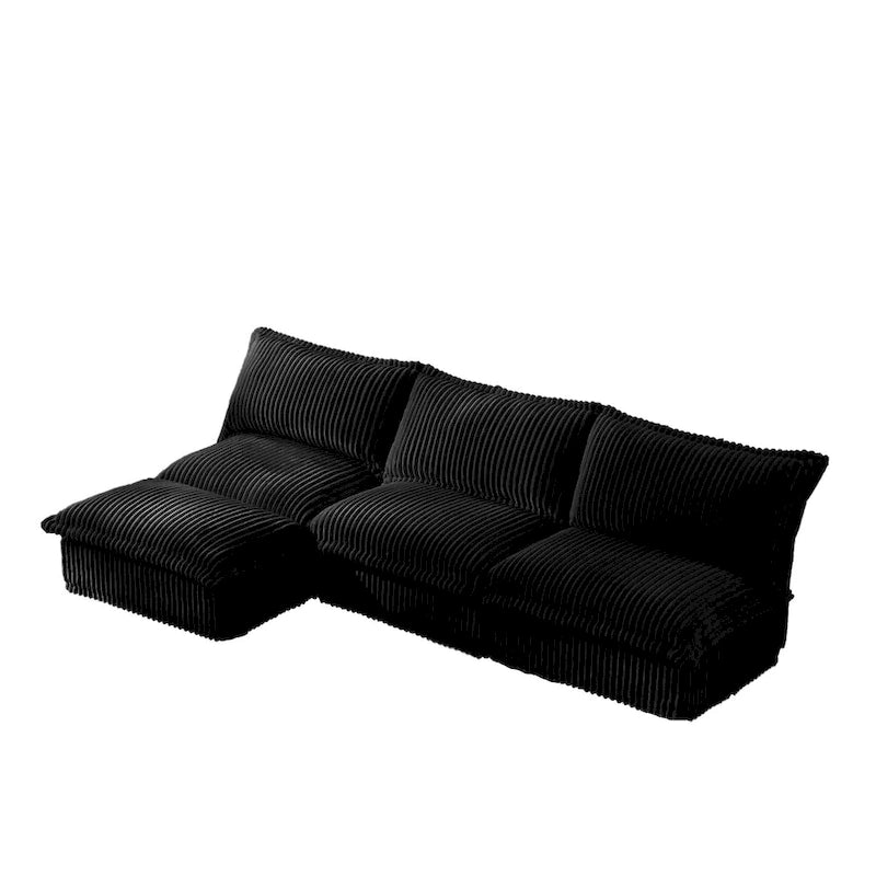 Green / Camel / Black Corduroy Armless Sectional Sofa, 2–4 Seat Modular with Reversible Ottoman & Removable Covers