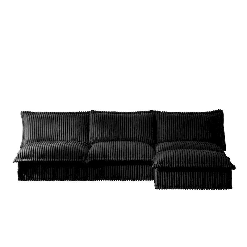 Green / Camel / Black Corduroy Armless Sectional Sofa, 2–4 Seat Modular with Reversible Ottoman & Removable Covers