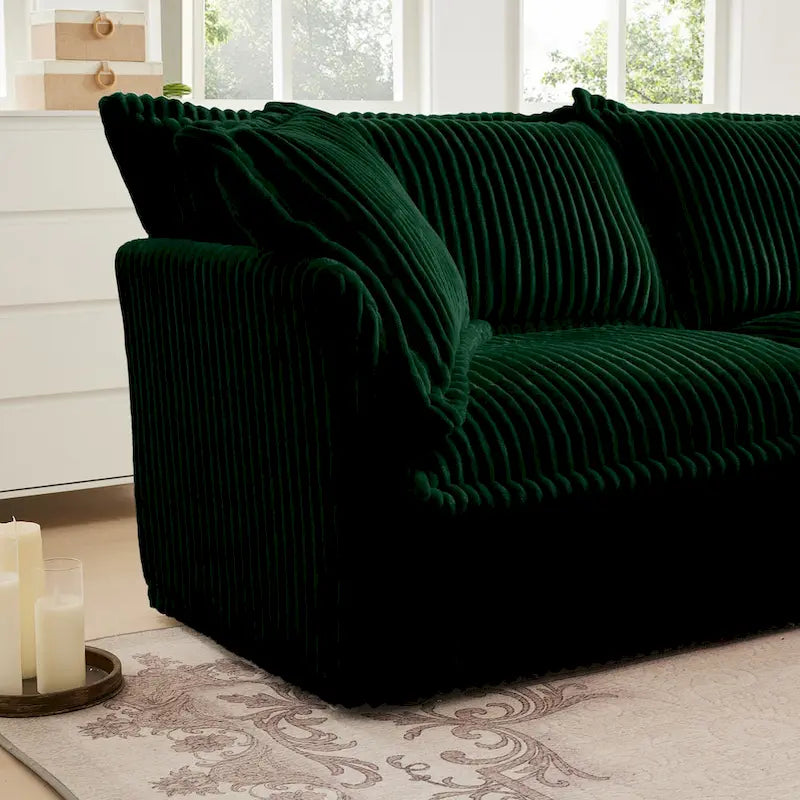 Green / Camel / Black Corduroy Armless Sectional Sofa, 2–4 Seat Modular with Reversible Ottoman & Removable Covers