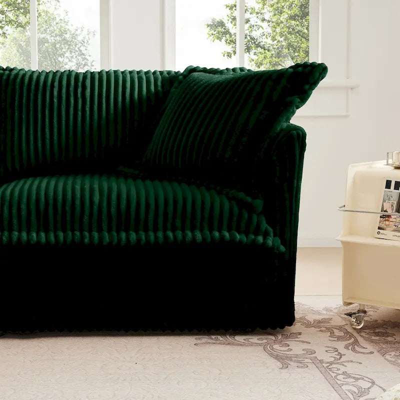 Green / Camel / Black Corduroy Armless Sectional Sofa, 2–4 Seat Modular with Reversible Ottoman & Removable Covers