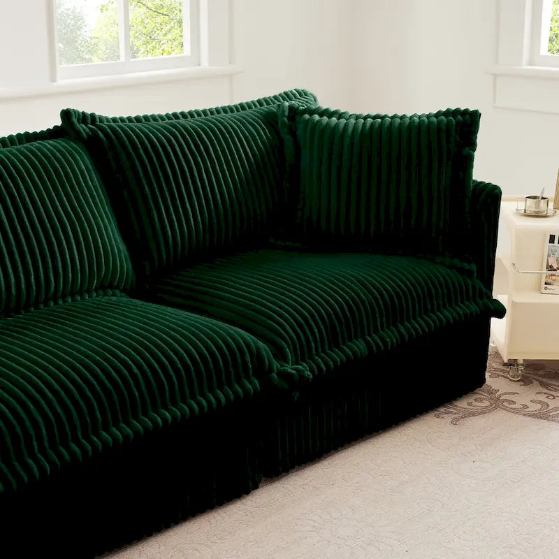 Green / Camel / Black Corduroy Armless Sectional Sofa, 2–4 Seat Modular with Reversible Ottoman & Removable Covers