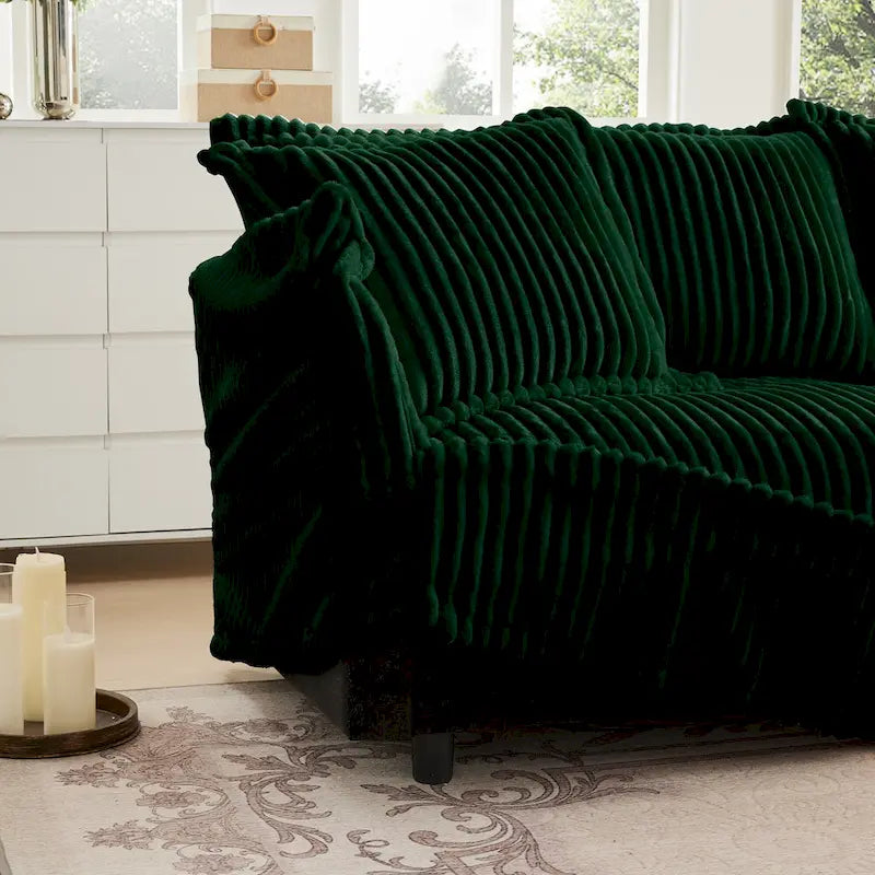 Green / Camel / Black Corduroy Armless Sectional Sofa, 2–4 Seat Modular with Reversible Ottoman & Removable Covers
