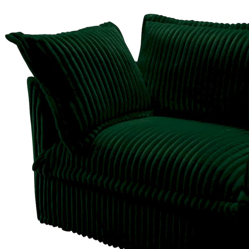 Green / Camel / Black Corduroy Armless Sectional Sofa, 2–4 Seat Modular with Reversible Ottoman & Removable Covers