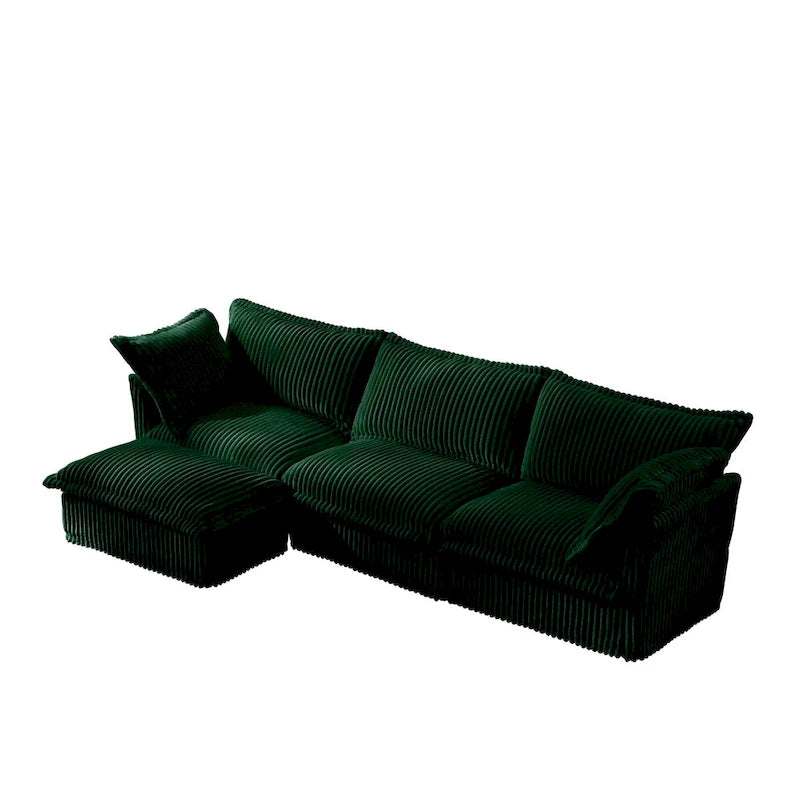 Green / Camel / Black Corduroy Armless Sectional Sofa, 2–4 Seat Modular with Reversible Ottoman & Removable Covers