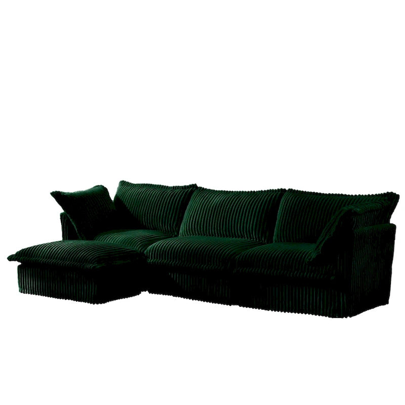 Green / Camel / Black Corduroy Armless Sectional Sofa, 2–4 Seat Modular with Reversible Ottoman & Removable Covers