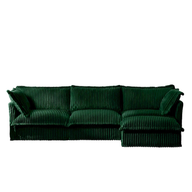 Green / Camel / Black Corduroy Armless Sectional Sofa, 2–4 Seat Modular with Reversible Ottoman & Removable Covers