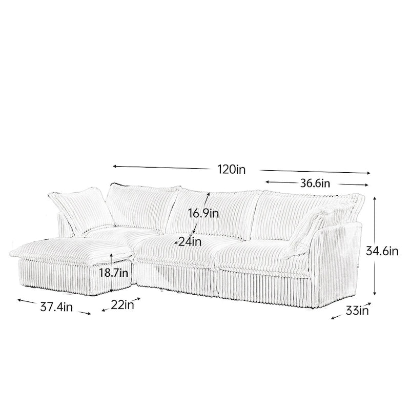 Green / Camel / Black Corduroy Armless Sectional Sofa, 2–4 Seat Modular with Reversible Ottoman & Removable Covers