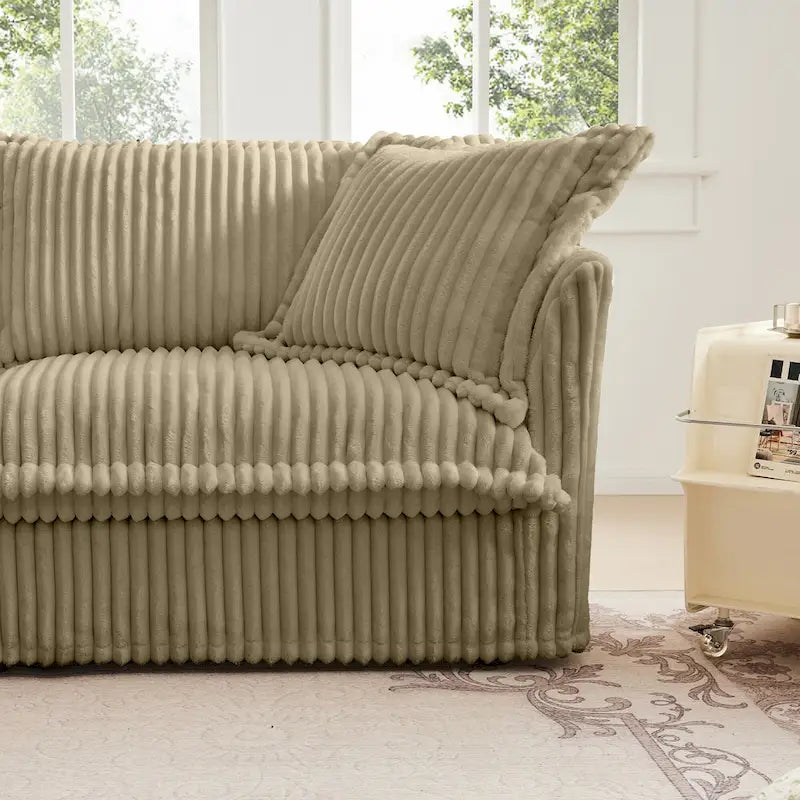 Green / Camel / Black Corduroy Armless Sectional Sofa, 2–4 Seat Modular with Reversible Ottoman & Removable Covers