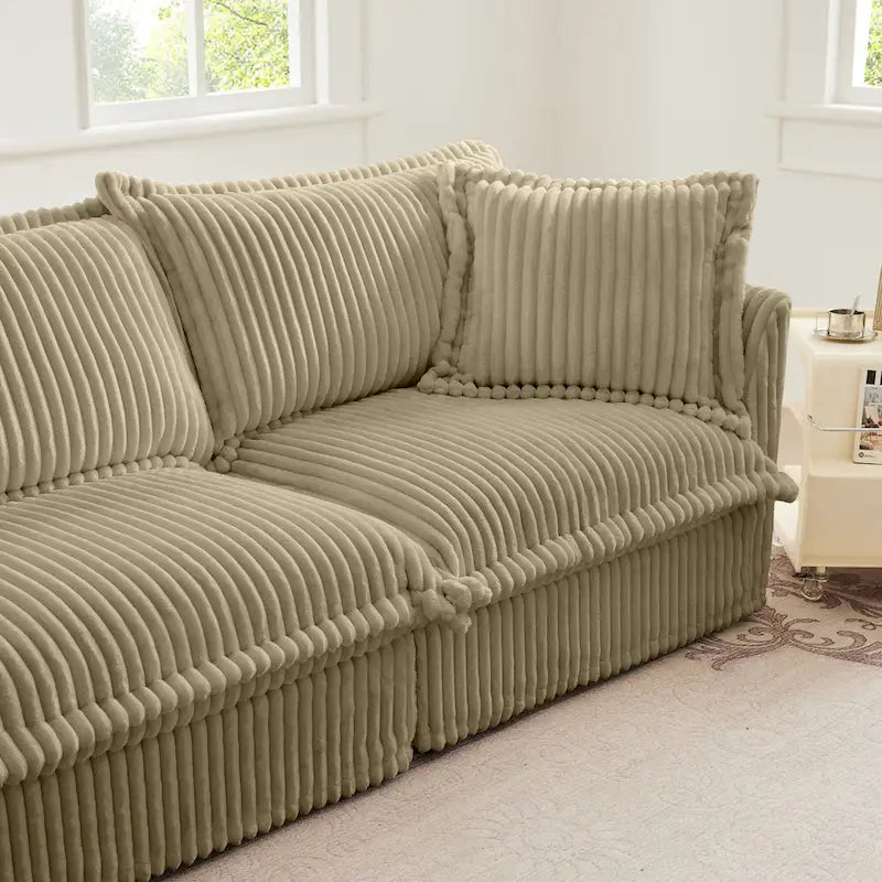 Green / Camel / Black Corduroy Armless Sectional Sofa, 2–4 Seat Modular with Reversible Ottoman & Removable Covers