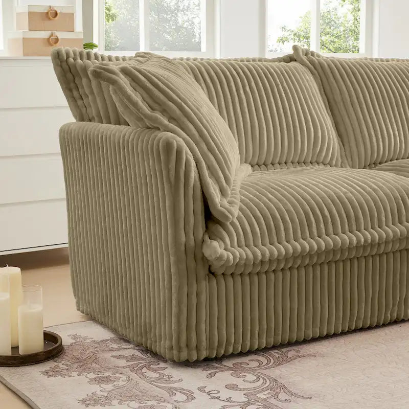 Green / Camel / Black Corduroy Armless Sectional Sofa, 2–4 Seat Modular with Reversible Ottoman & Removable Covers