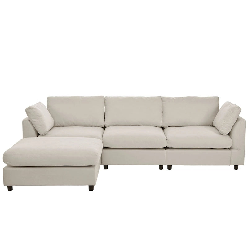 Beige L-Shaped Sectional Sofa with Adjustable Footrest, Seats 3-4