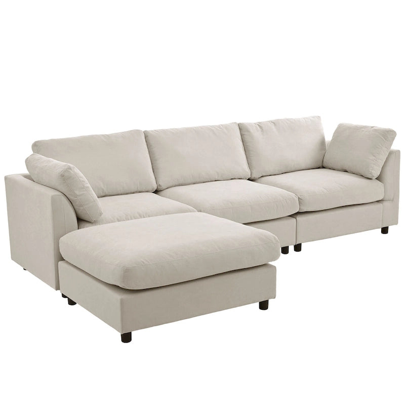 Beige L-Shaped Sectional Sofa with Adjustable Footrest, Seats 3-4