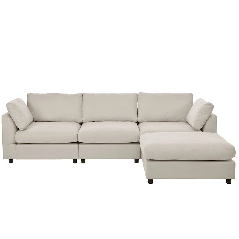 Beige L-Shaped Sectional Sofa with Adjustable Footrest, Seats 3-4