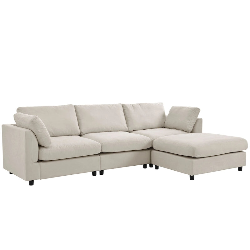 Beige L-Shaped Sectional Sofa with Adjustable Footrest, Seats 3-4