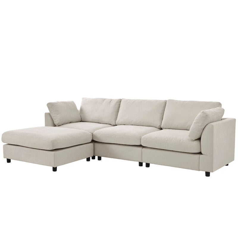 Beige L-Shaped Sectional Sofa with Adjustable Footrest, Seats 3-4