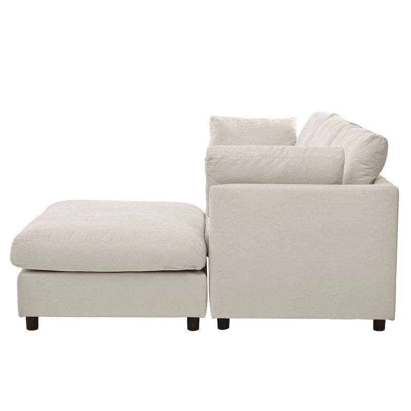 Beige L-Shaped Sectional Sofa with Adjustable Footrest, Seats 3-4