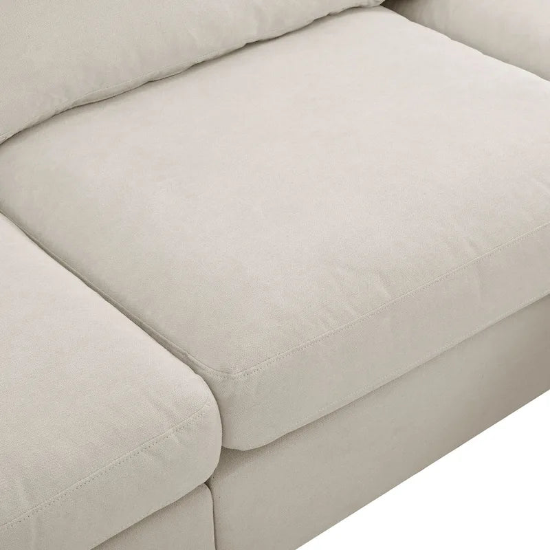 Beige L-Shaped Sectional Sofa with Adjustable Footrest, Seats 3-4
