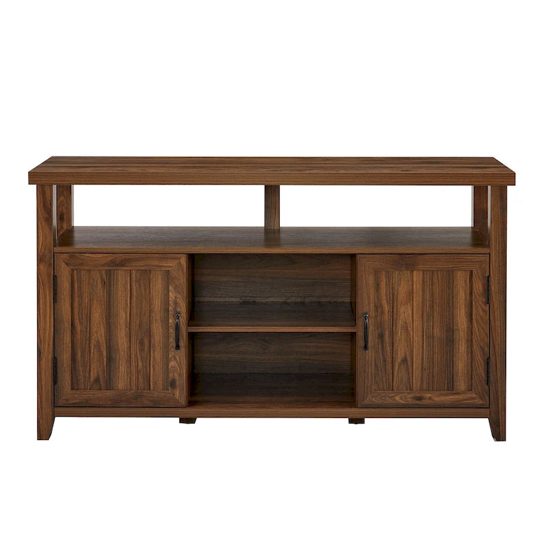 58" Groove Door Highboy TV Stand – Rustic Oak / Dark Walnut / Grey Wash