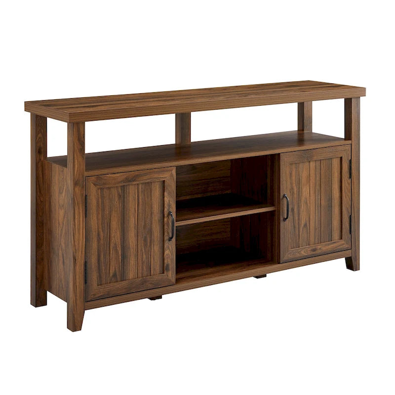 58" Groove Door Highboy TV Stand – Rustic Oak / Dark Walnut / Grey Wash