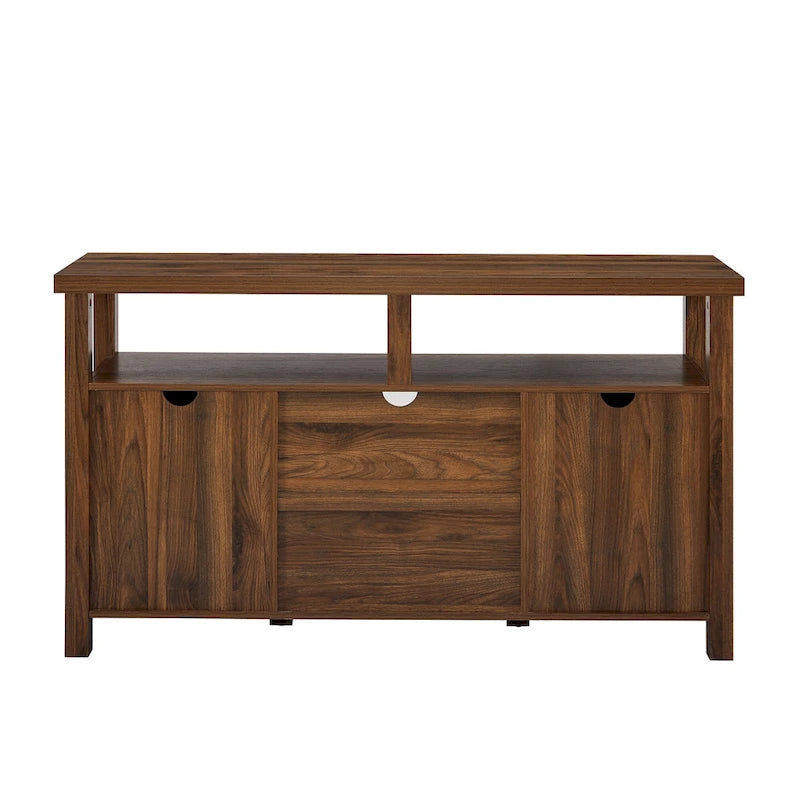 58" Groove Door Highboy TV Stand – Rustic Oak / Dark Walnut / Grey Wash