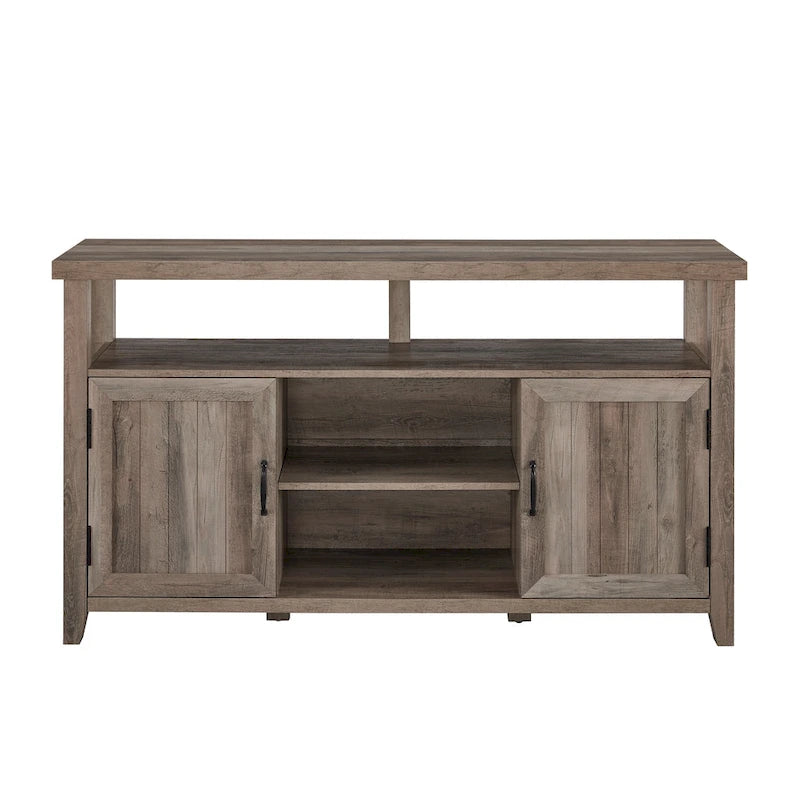 58" Groove Door Highboy TV Stand – Rustic Oak / Dark Walnut / Grey Wash