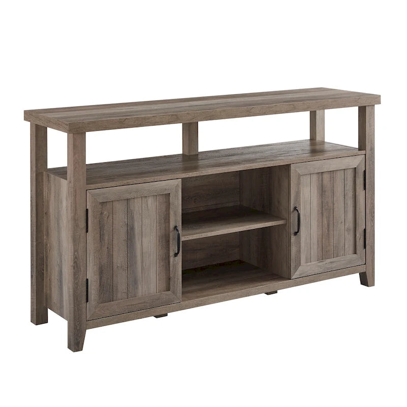58" Groove Door Highboy TV Stand – Rustic Oak / Dark Walnut / Grey Wash