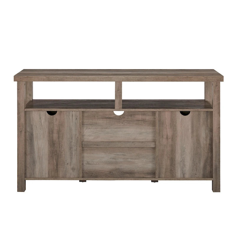 58" Groove Door Highboy TV Stand – Rustic Oak / Dark Walnut / Grey Wash
