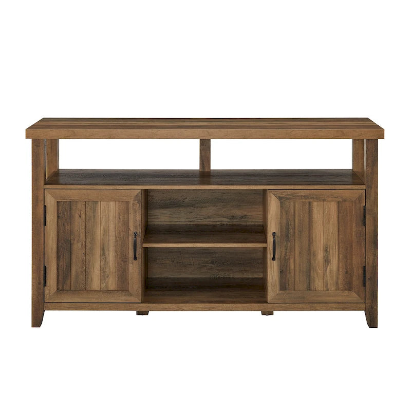 58" Groove Door Highboy TV Stand – Rustic Oak / Dark Walnut / Grey Wash