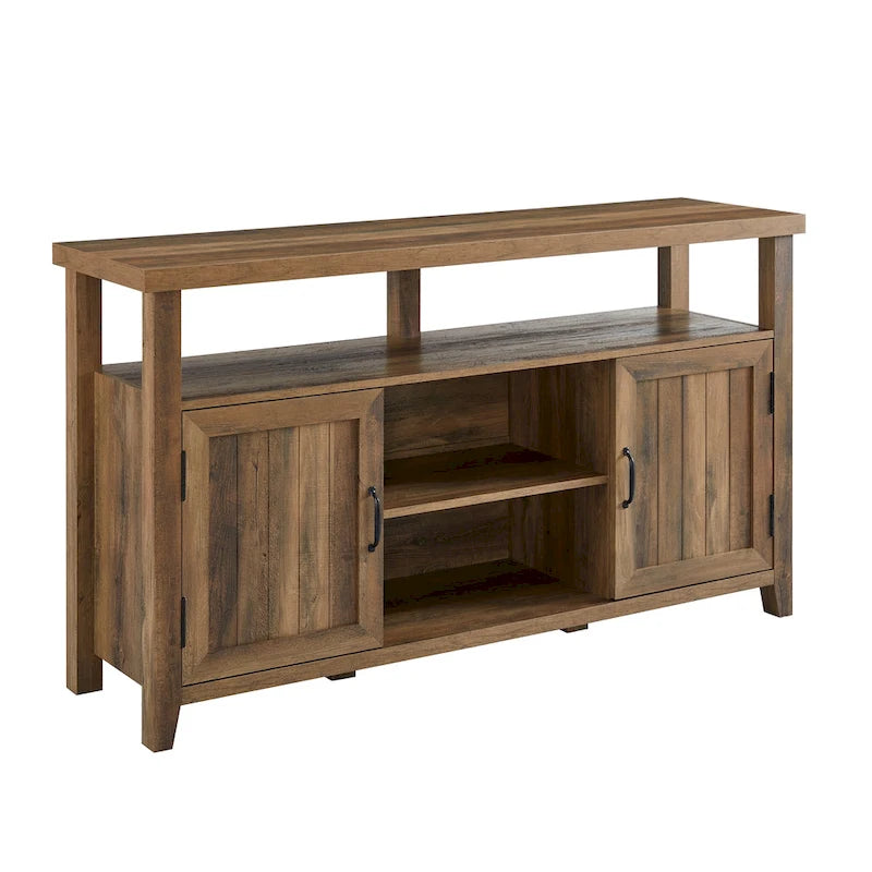 58" Groove Door Highboy TV Stand – Rustic Oak / Dark Walnut / Grey Wash
